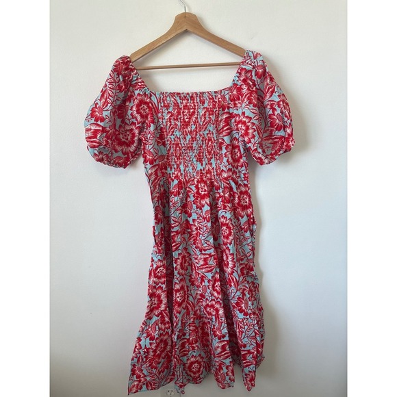 Falling Flowers Women's Square Neck Puff Sleeve Tiered Midi Dress Size Large NWT - Picture 7 of 7